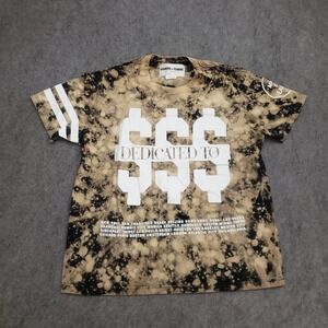 Homme Femme Shirt Mens Medium Brown Black Short Sleeve Tie Dye Cash‎ Logo Adult